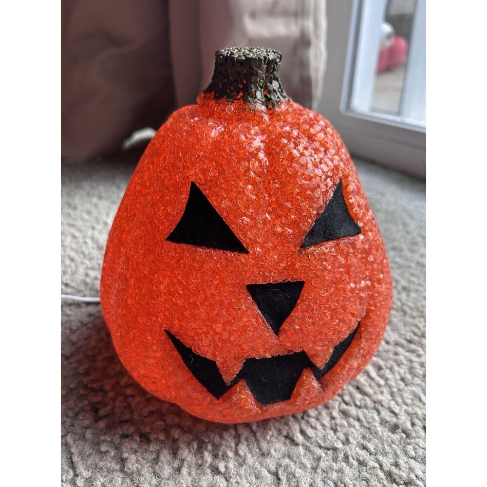 Seasons Melted Plastic Popcorn Gel Orange Pumpkin Light Up Halloween Vintage 8”